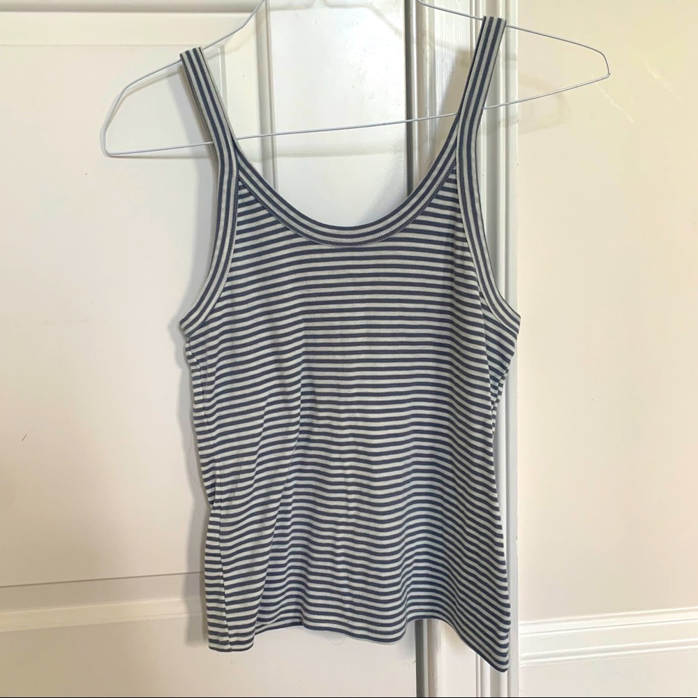 Madewell Gray & White Striped Tank Top